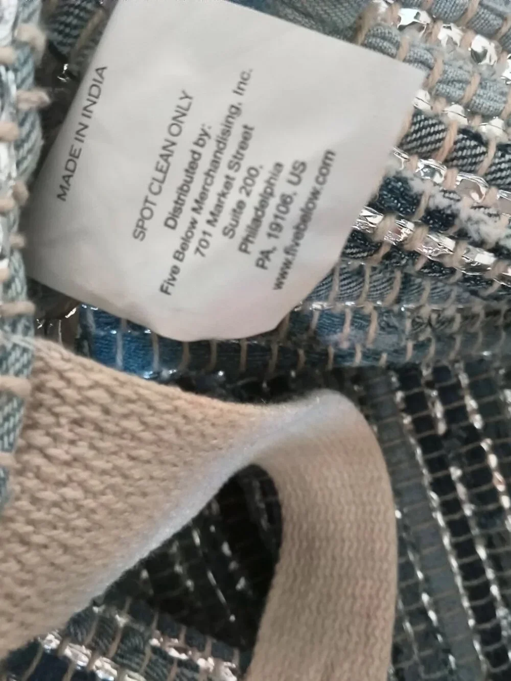 Hand-made in India, oversized blue and silver tote